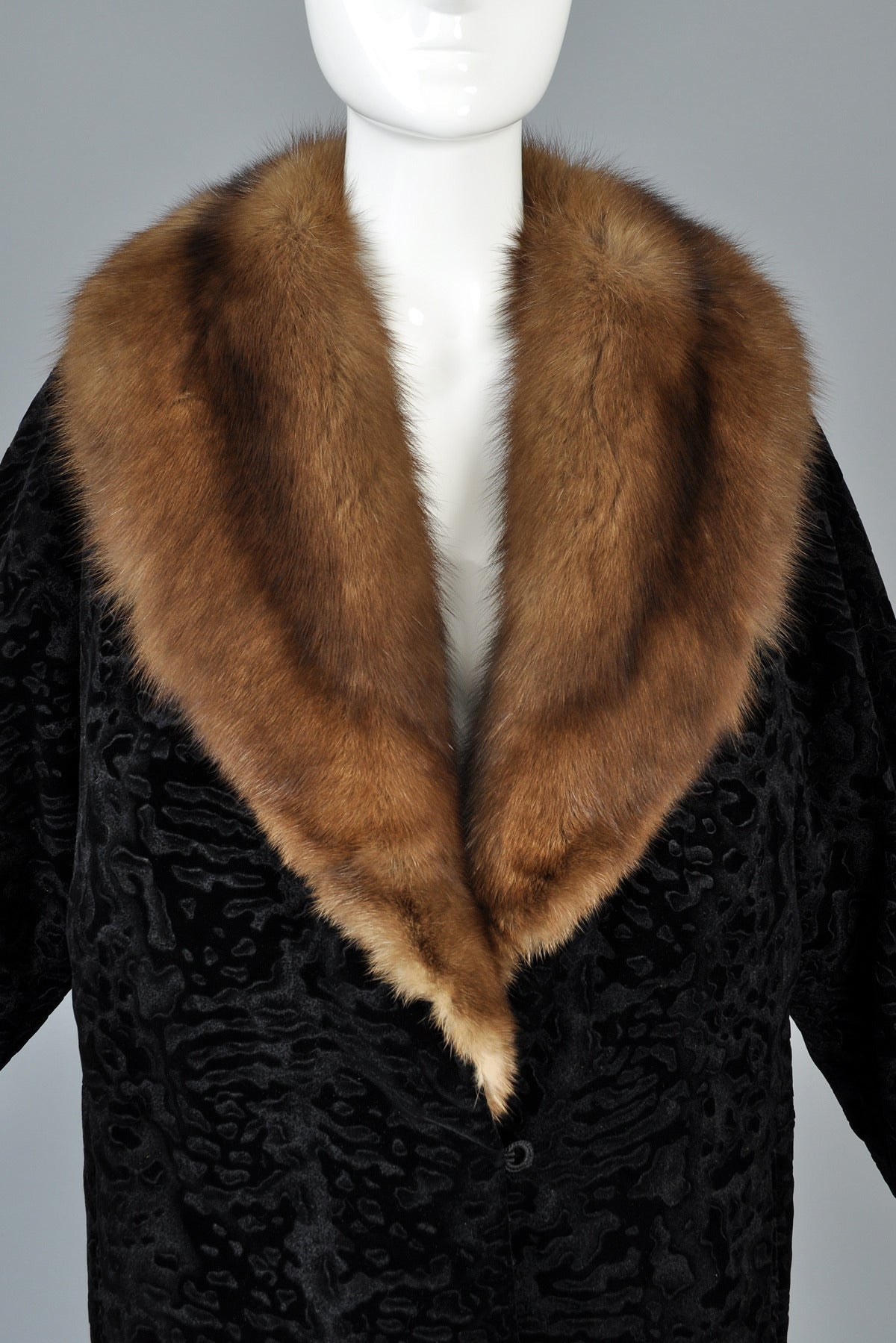 Women's Bill Blass Broadtail Printed Velvet Jacket with Sable Collar