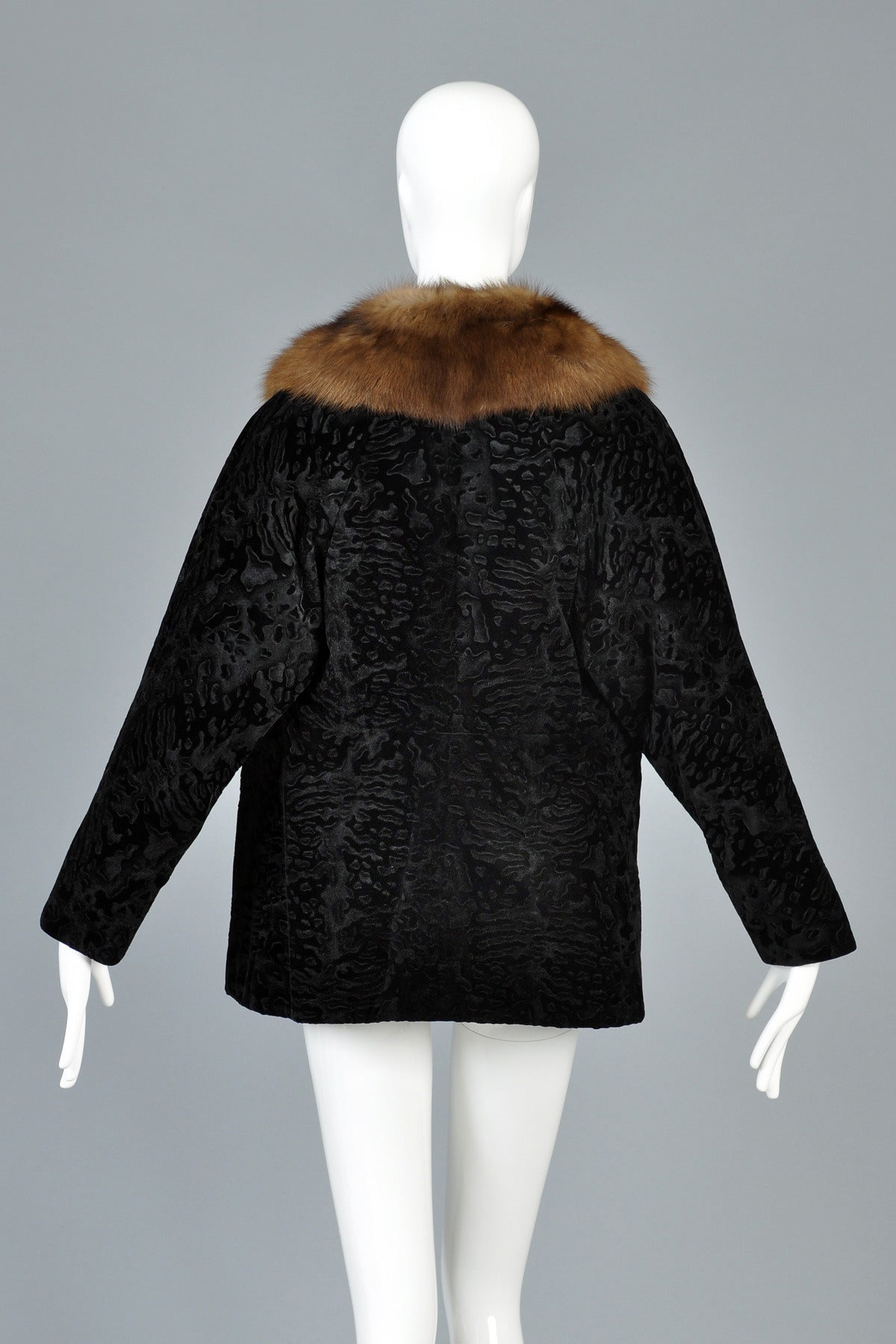Bill Blass Broadtail Printed Velvet Jacket with Sable Collar 5