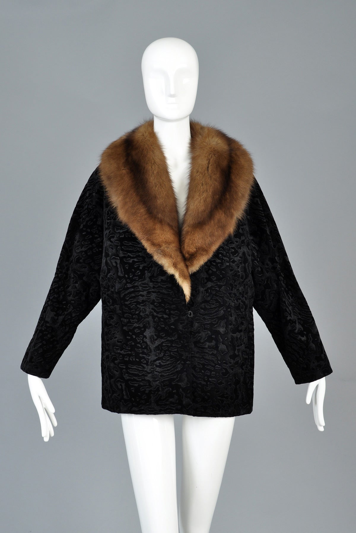 Seriously killer 1980s Bill Blass velvet and sable jacket. We can't get over the amazing flocked velvet on this piece! When we first found it, we had assumed (incorrectly) that it was broadtail or persian lamb. Broadtail lamb is a member of the
