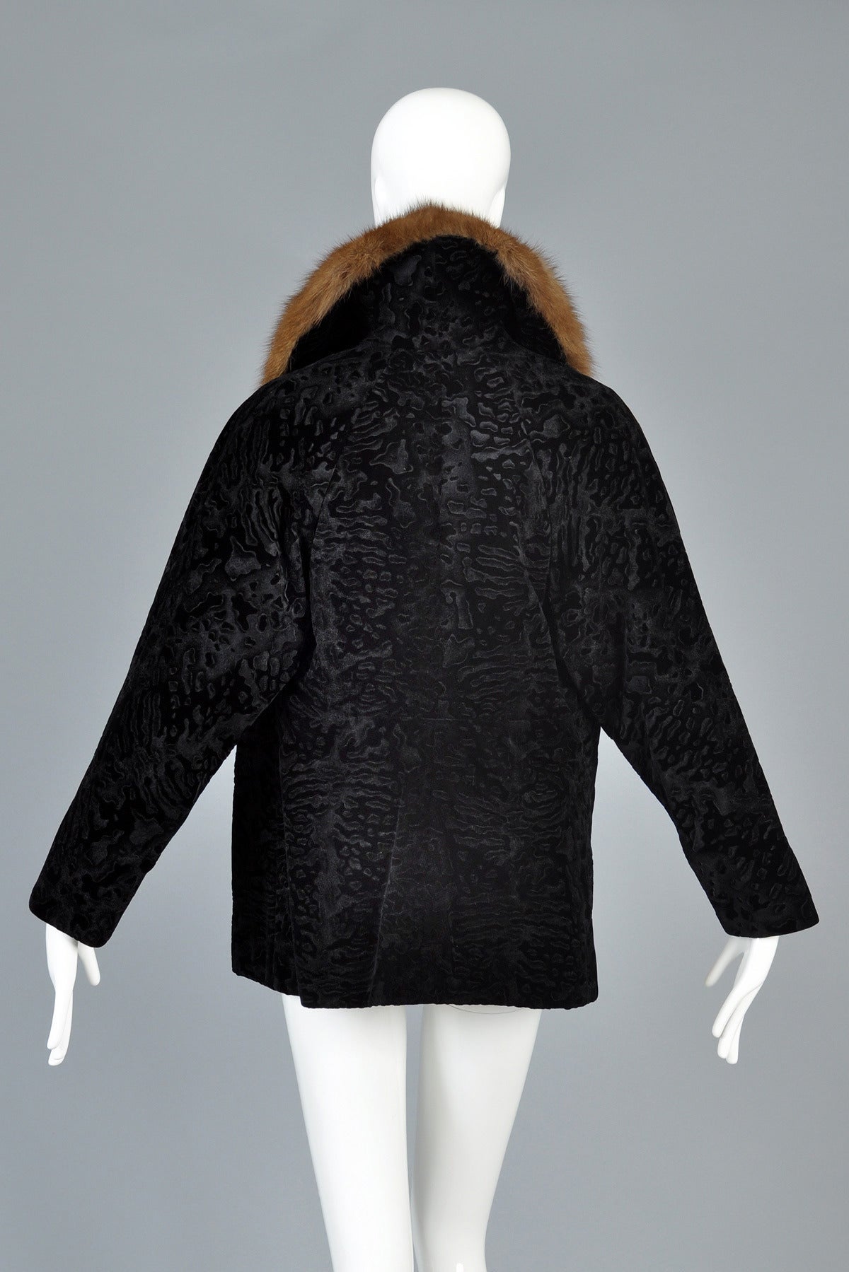 Bill Blass Broadtail Printed Velvet Jacket with Sable Collar 4