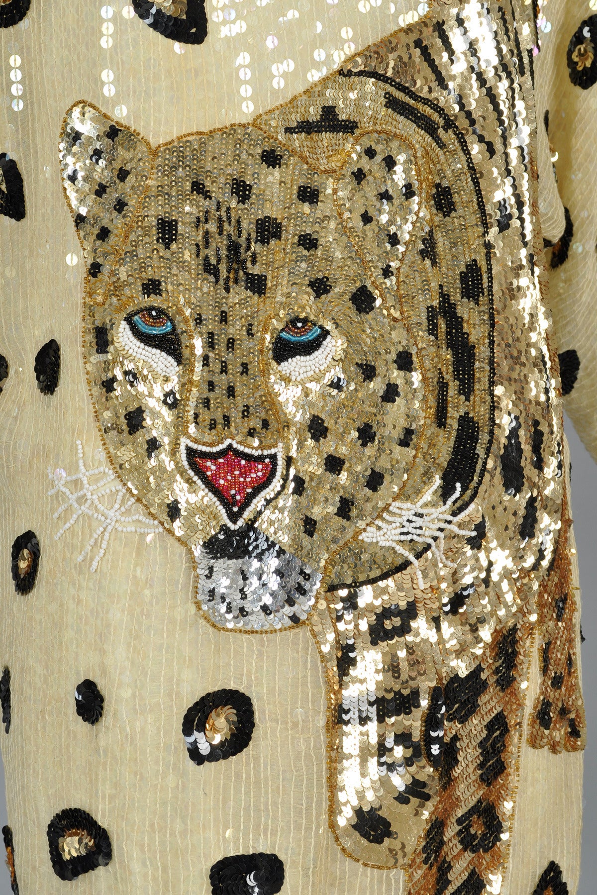 Women's Sequin Encrusted Cocoon Dress with Leopard Motif