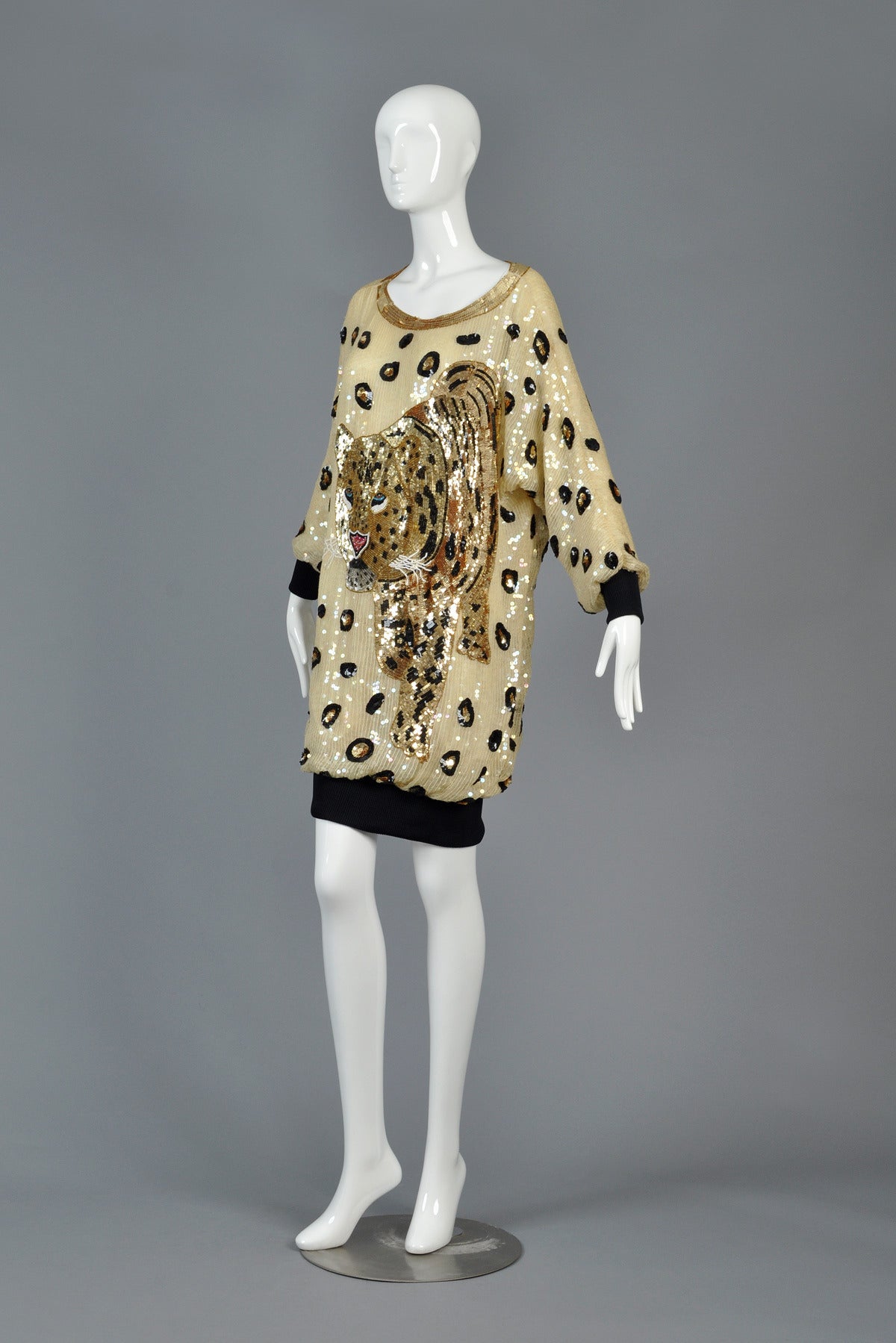 Sequin Encrusted Cocoon Dress with Leopard Motif 3