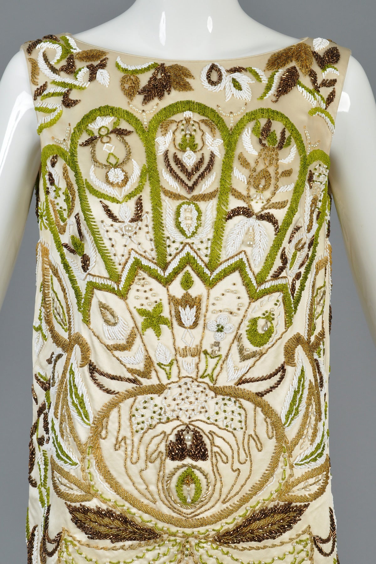 Beige Art Nouveau Inspired 1960s Beaded Tunic Top For Sale