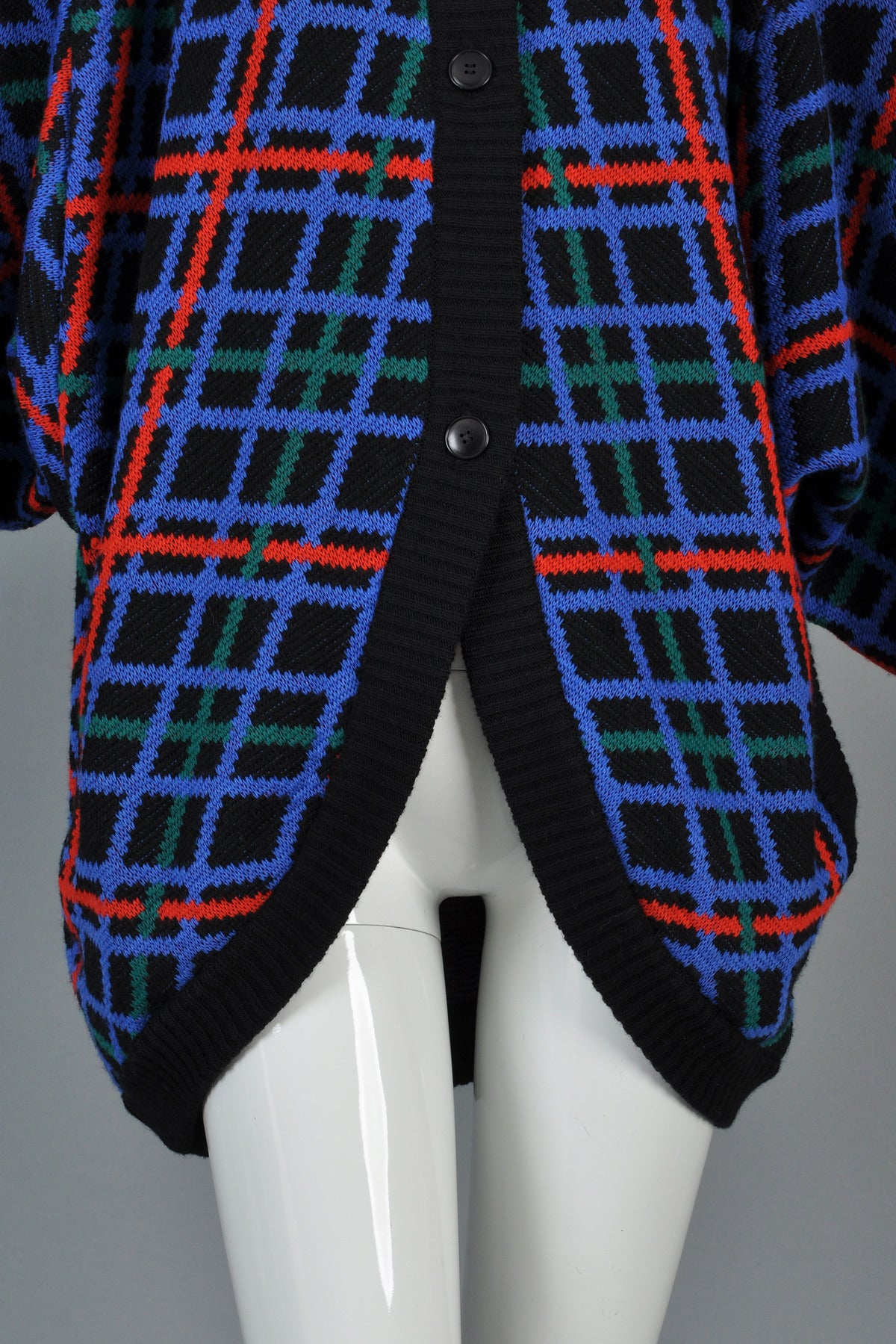Yves Saint Laurent 1980s Plaid Hooded Knit Cocoon Jacket 1
