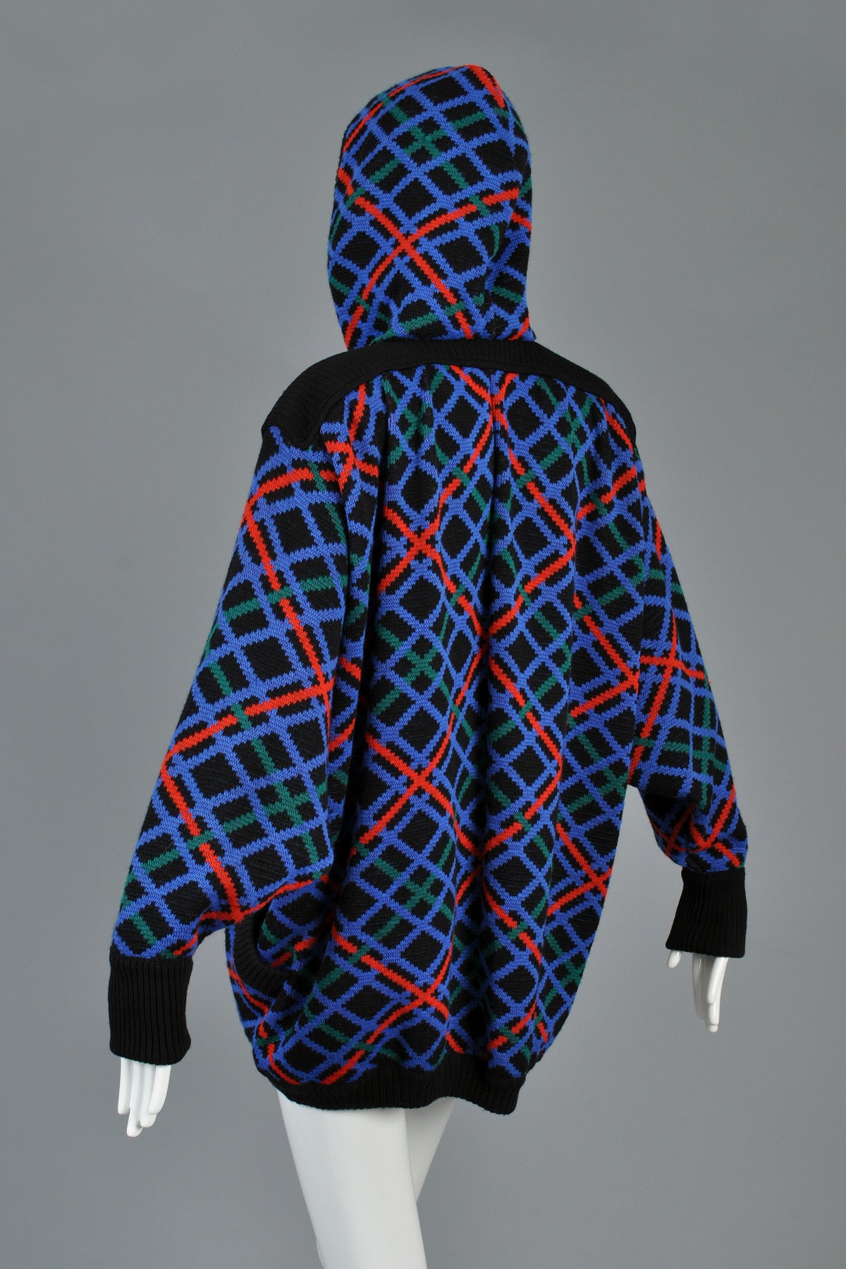 Yves Saint Laurent 1980s Plaid Hooded Knit Cocoon Jacket 5