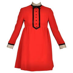 Vintage Geoffrey Beene Red, Black + White Tuxedo Babydoll Dress