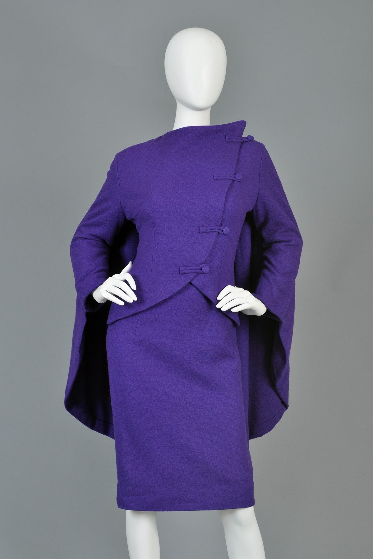Women's 1950s Architectural Cape-Backed Jacket + Dress Ensemble