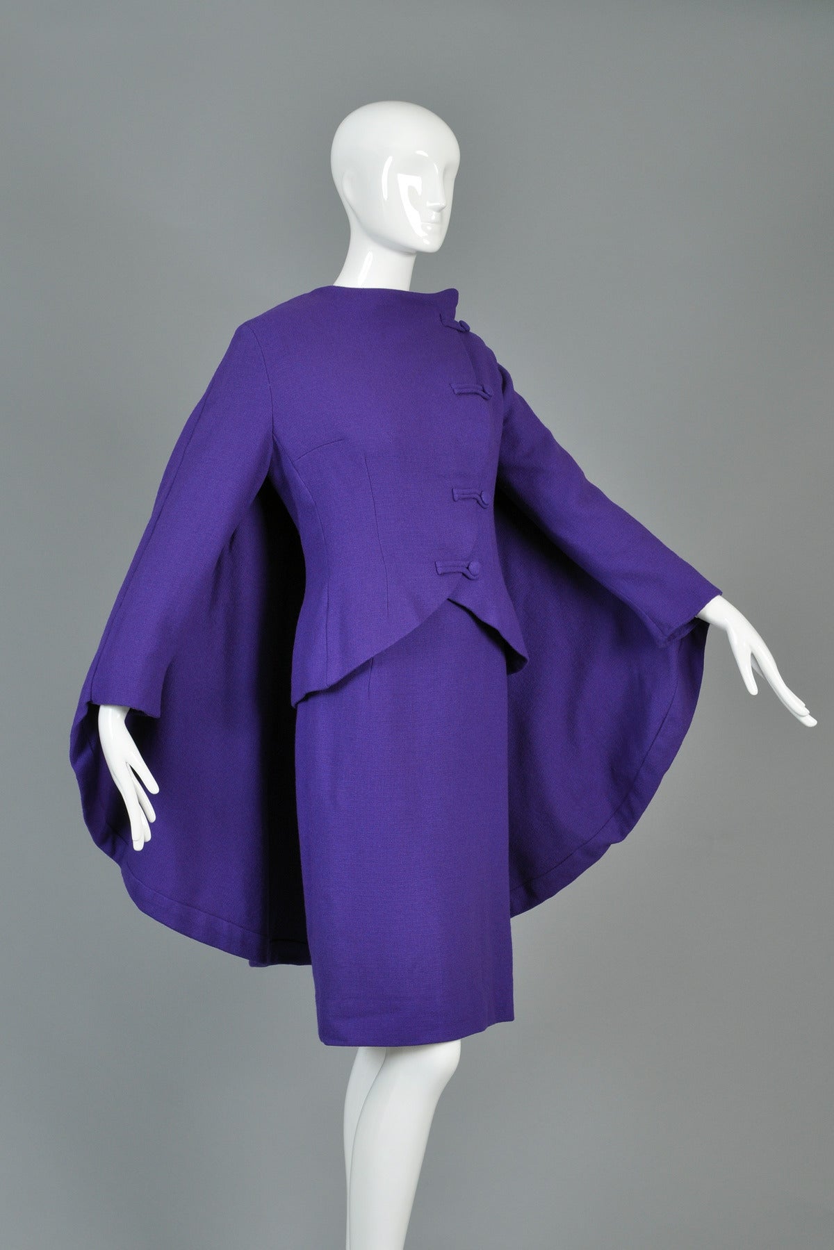 1950s Architectural Cape-Backed Jacket + Dress Ensemble 3