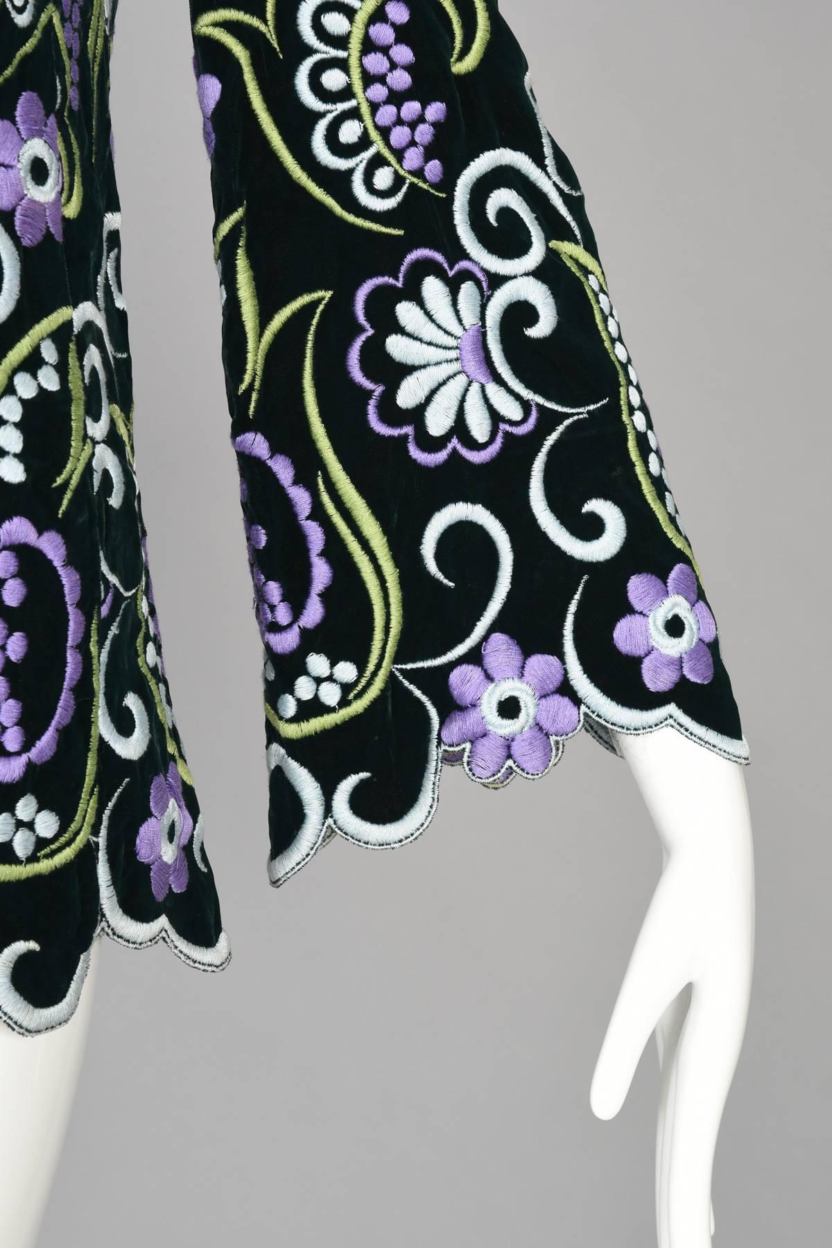 1960's Valentino Floral Embroidered Scalloped Velvet Top / Jacket 2