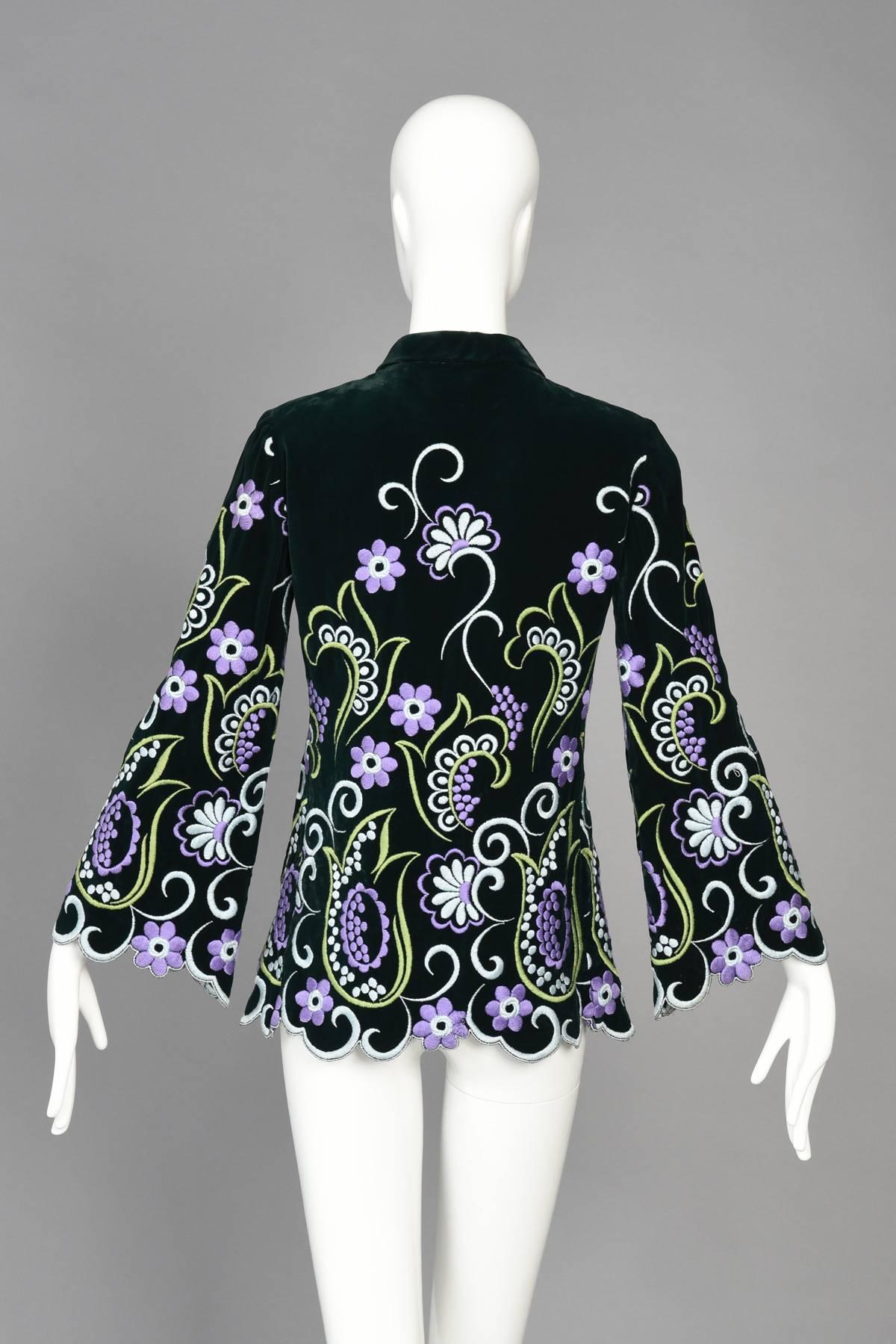 1960's Valentino Floral Embroidered Scalloped Velvet Top / Jacket 4