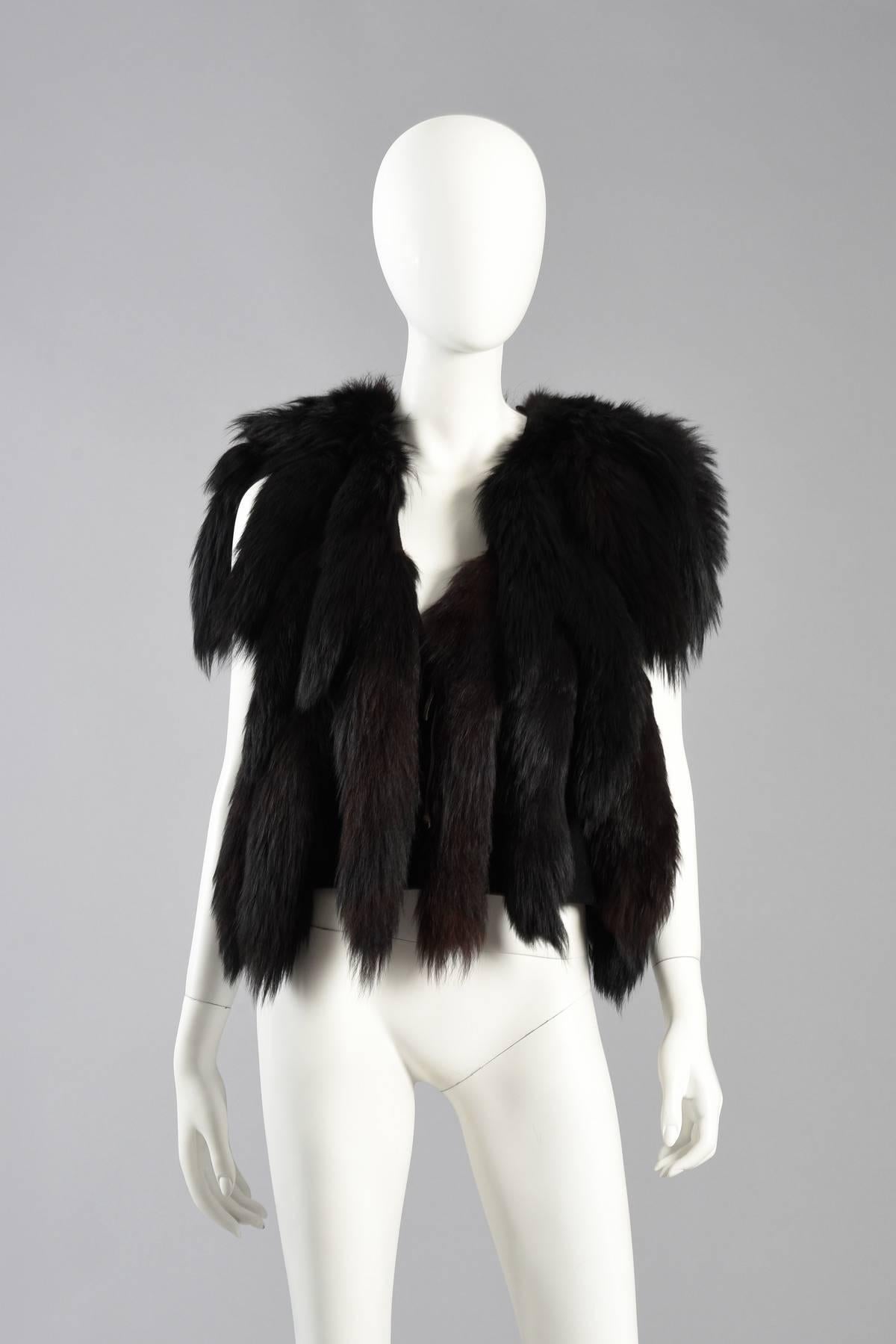 Black Don Kline Fox Tail Fur Fringed Gilet / Vest For Sale