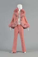 1970s Pink Suede and Fox Fur Pant & Cape Ensemble