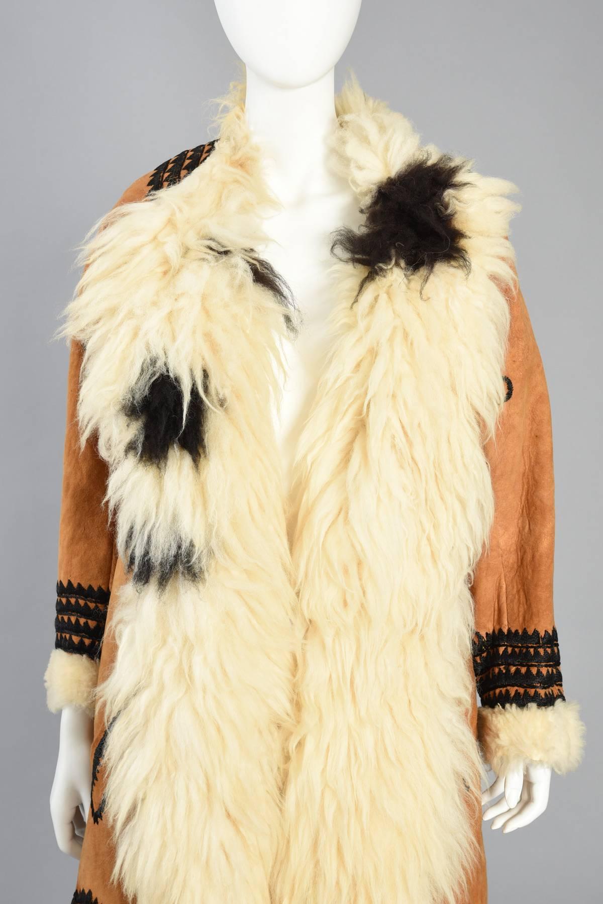 Women's Incredible 1970s Embroidered Shearling + Suede Coat