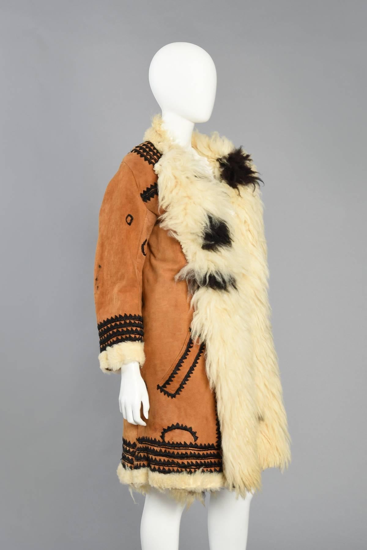 Incredible 1970s Embroidered Shearling + Suede Coat 2