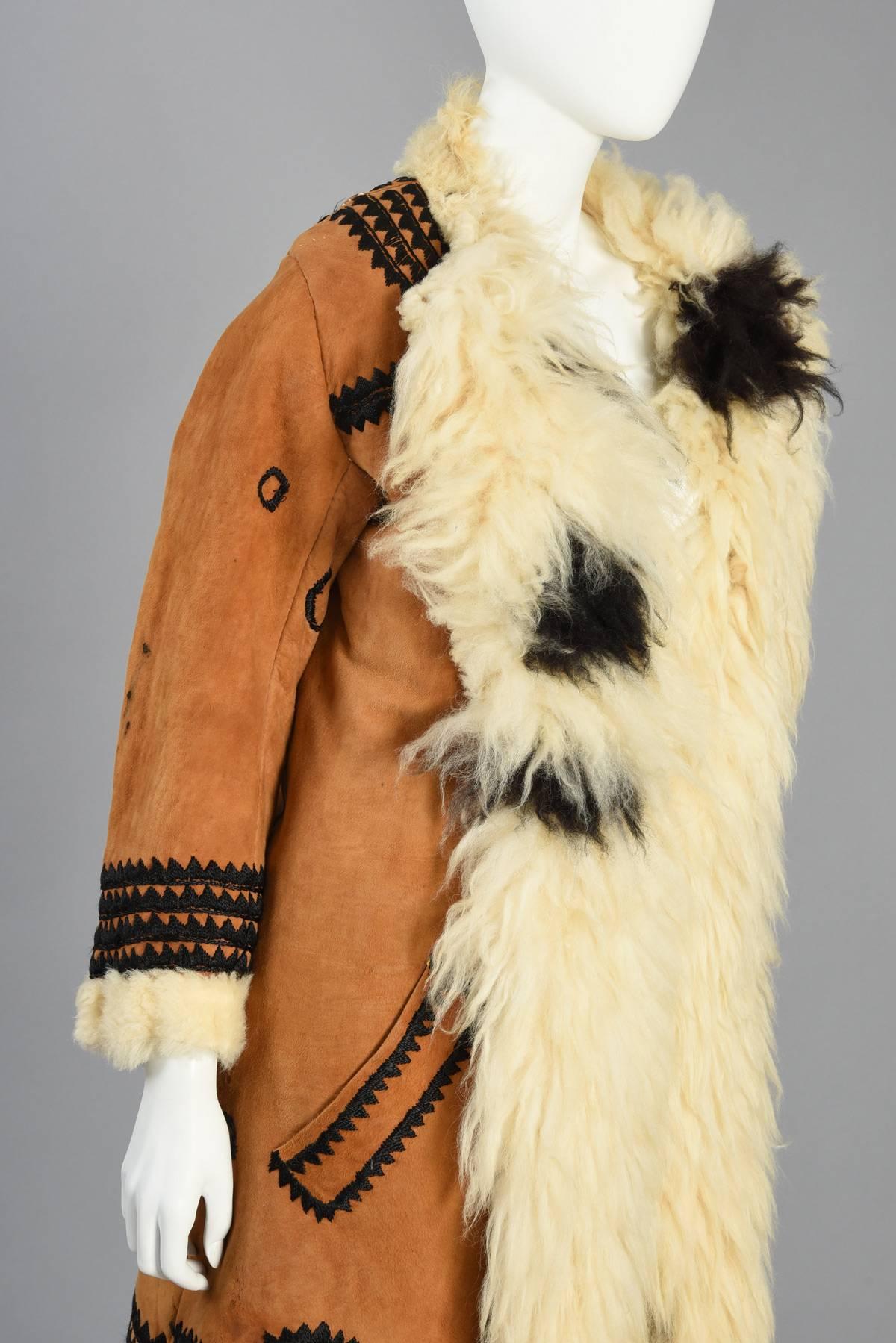 Incredible 1970s Embroidered Shearling + Suede Coat 3