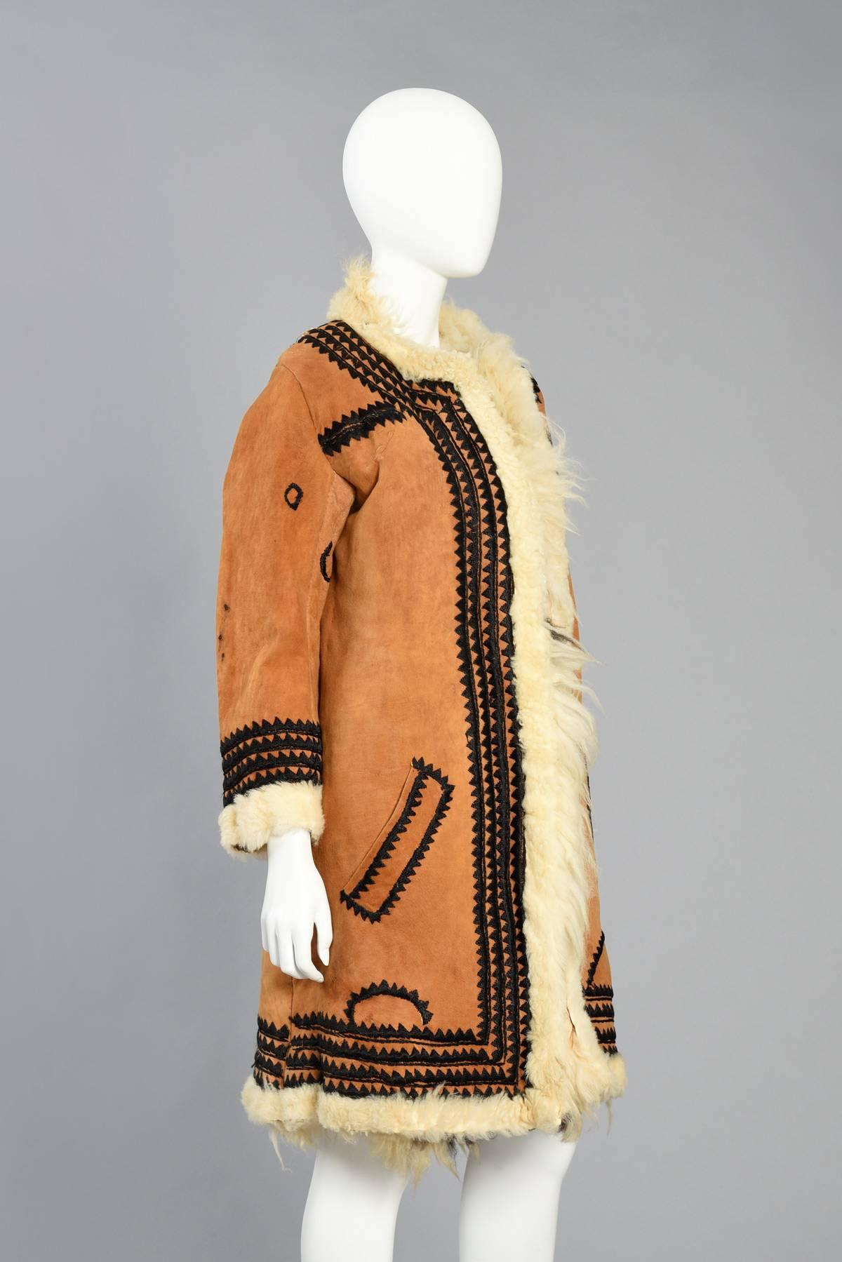 Incredible 1970s Embroidered Shearling + Suede Coat 5