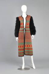 70s Giorgio Sant'Angelo Knit Maxi Jacket with Faux Fur Sleeves
