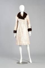 Pale Pink Brocade Dres & Coat with Mink Fur Trim