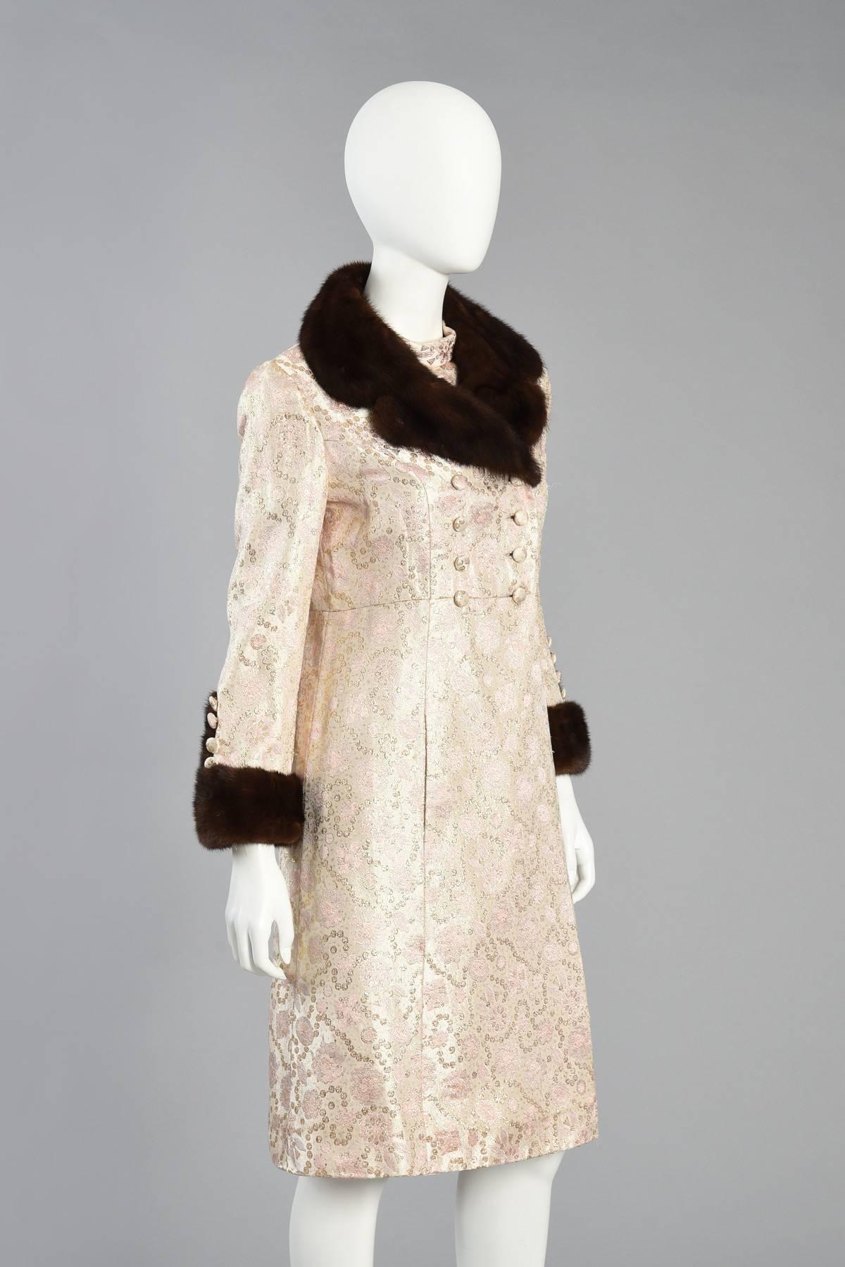 Pale Pink Brocade Dres & Coat with Mink Fur Trim 5
