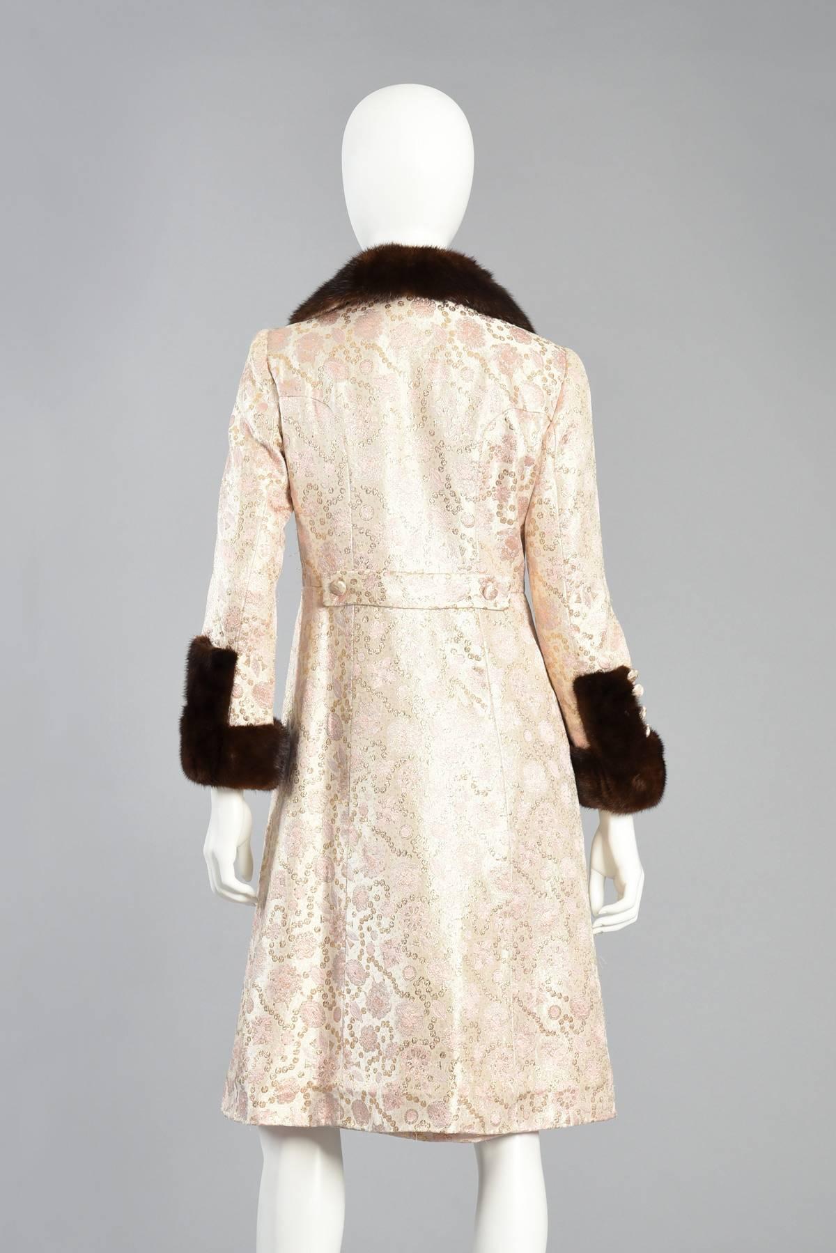 Pale Pink Brocade Dres & Coat with Mink Fur Trim 6