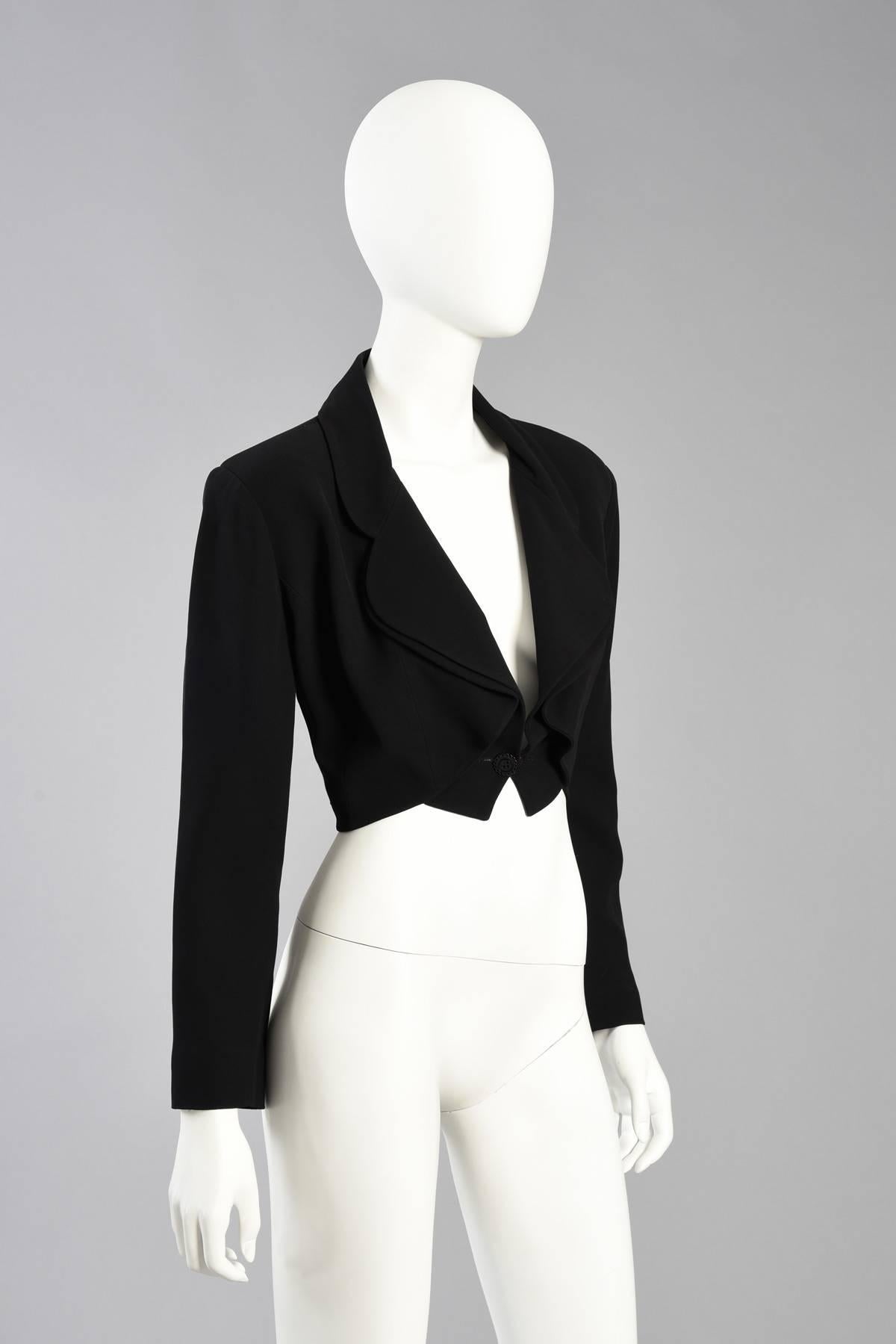 Karl Lagerfeld Cropped Black Tuxedo Bolero Jacket 1