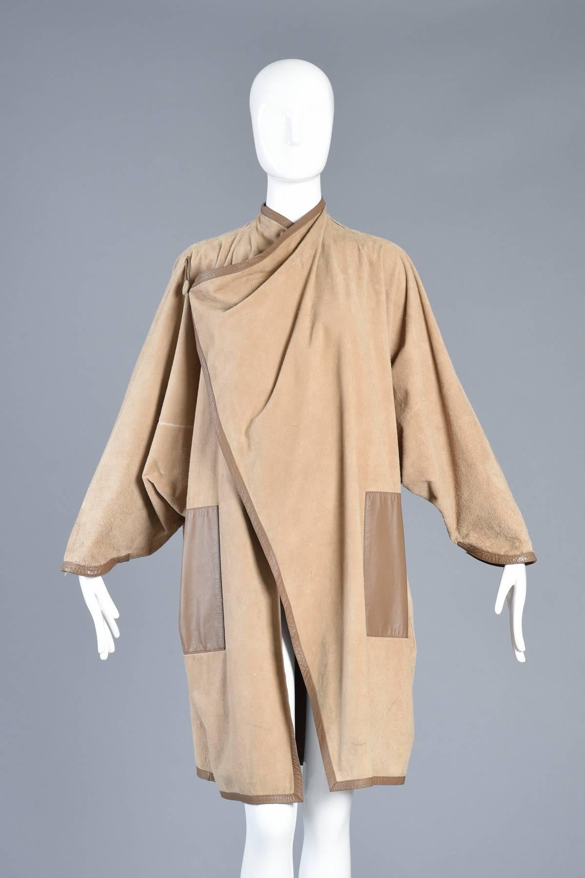 Beige Incredible 1980s Reversible Suede Leather Avant Garde Draped Cape For Sale