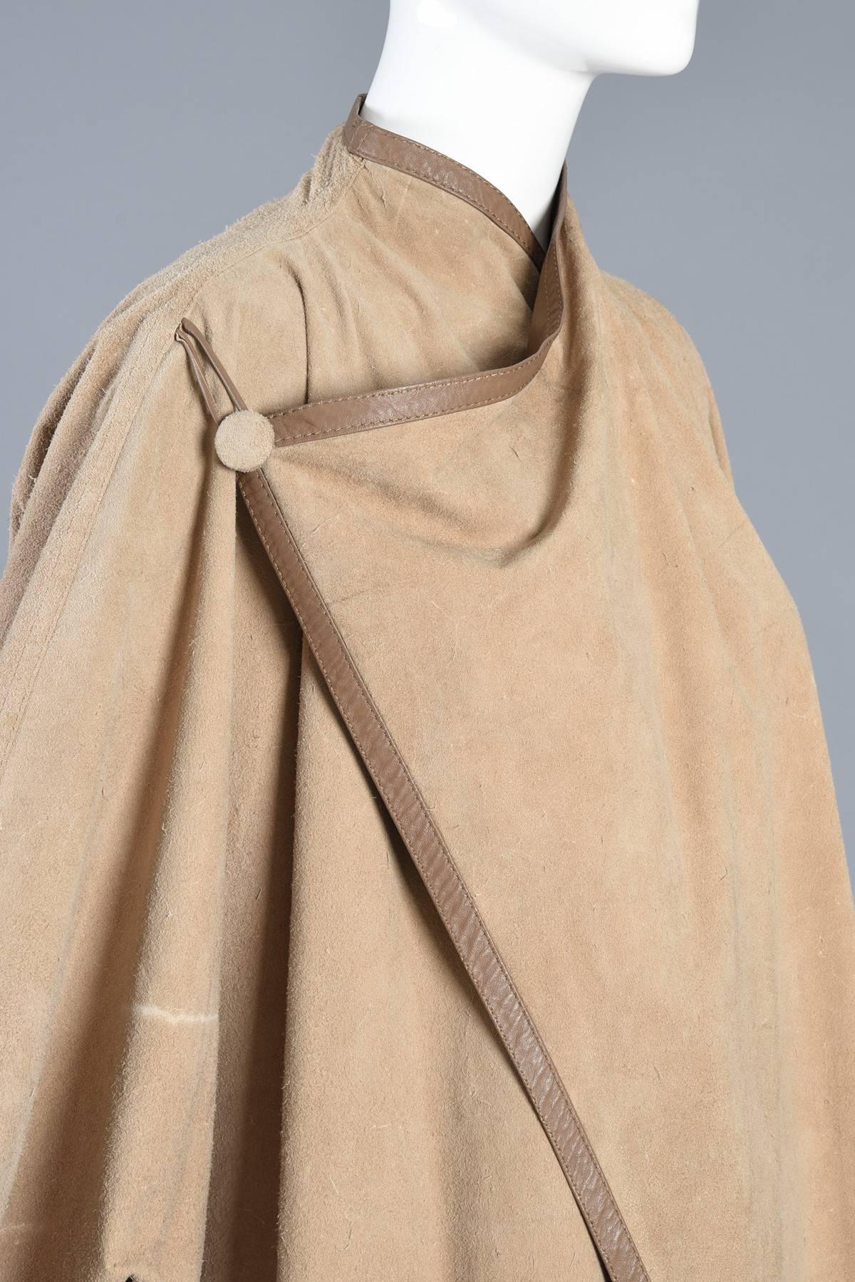 Women's or Men's Incredible 1980s Reversible Suede Leather Avant Garde Draped Cape For Sale
