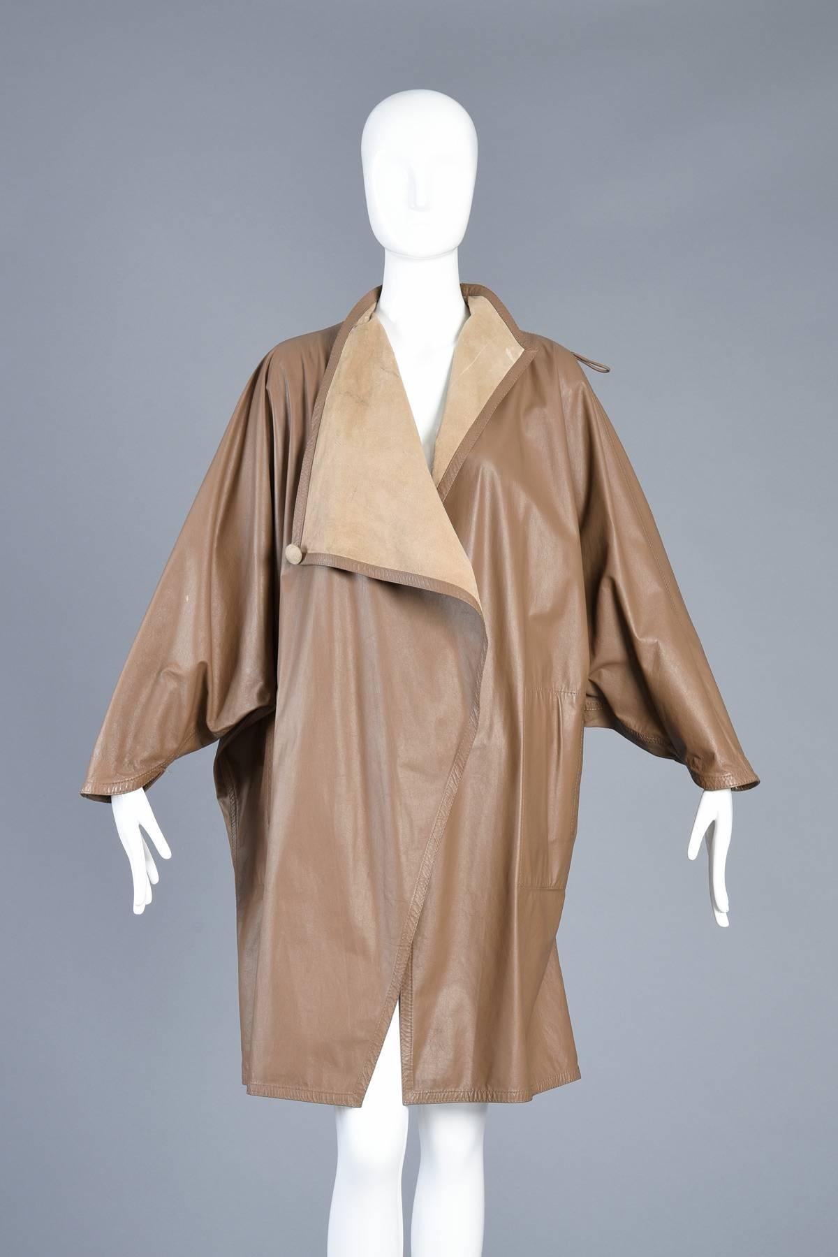 Incredible 1980s Reversible Suede Leather Avant Garde Draped Cape For Sale 2