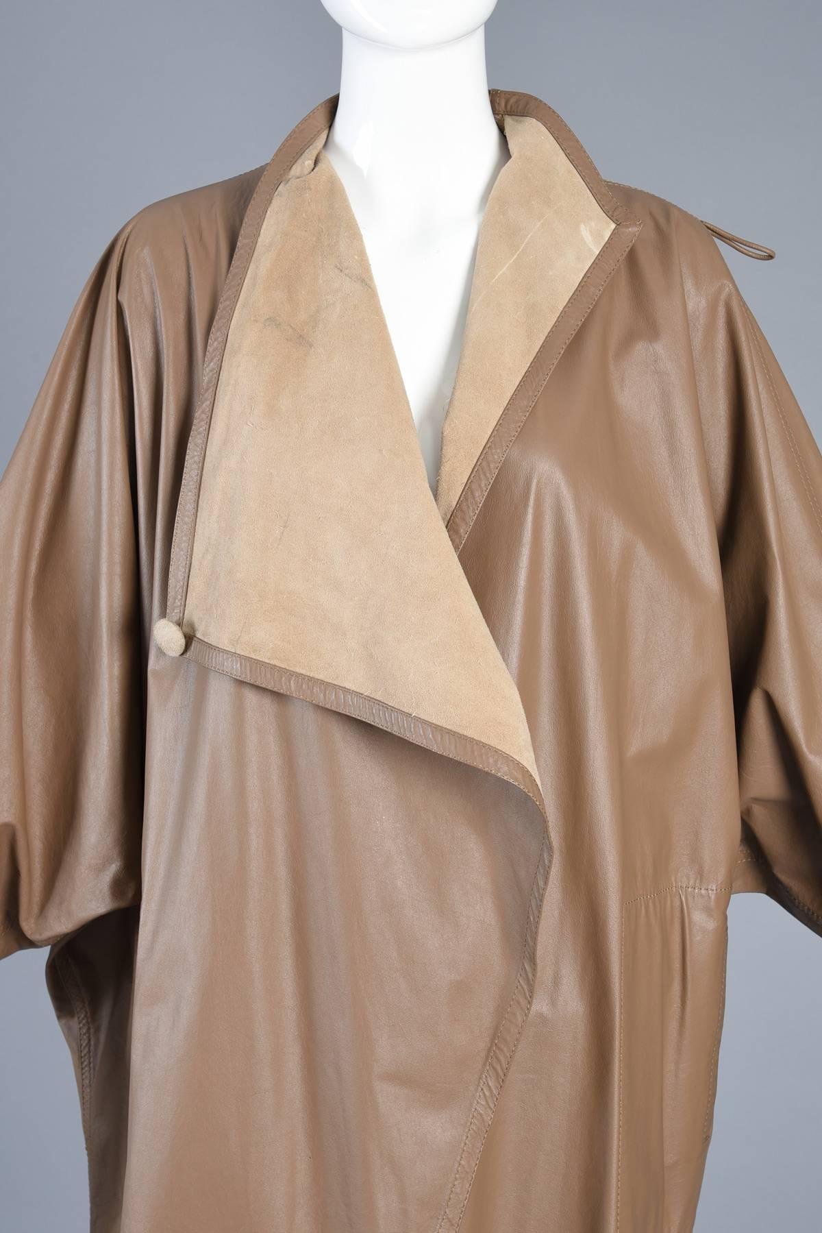 Incredible 1980s Reversible Suede Leather Avant Garde Draped Cape For Sale 3