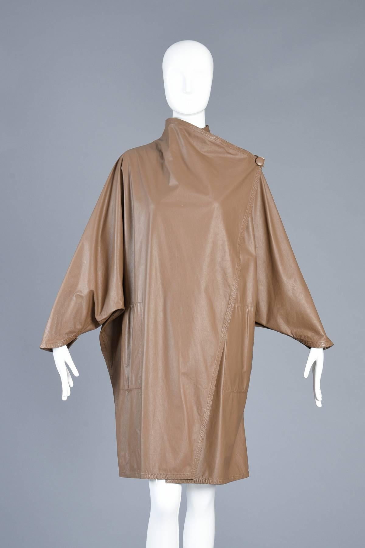 Incredible 1980s Reversible Suede Leather Avant Garde Draped Cape For Sale 4