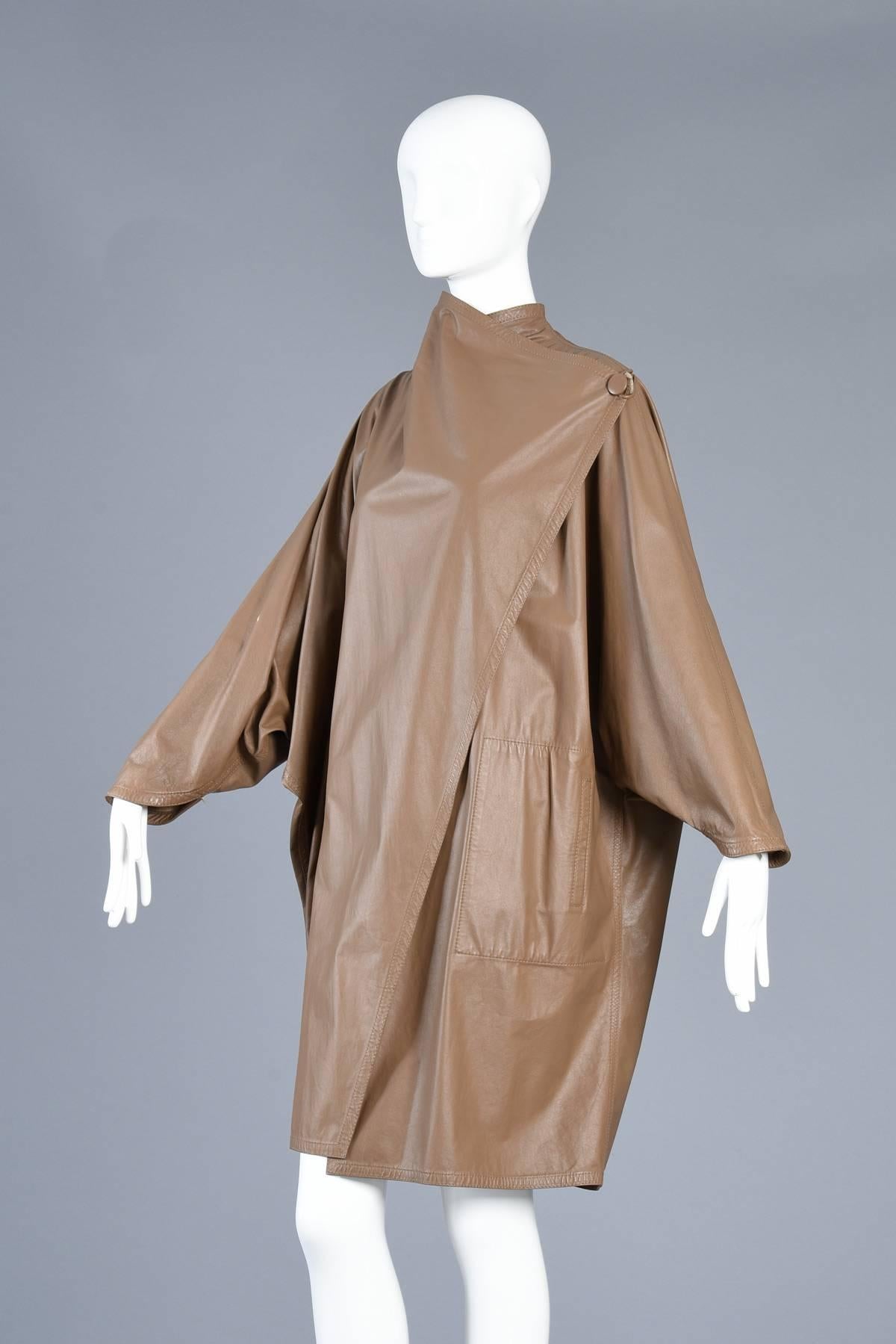 Incredible 1980s Reversible Suede Leather Avant Garde Draped Cape For Sale 5