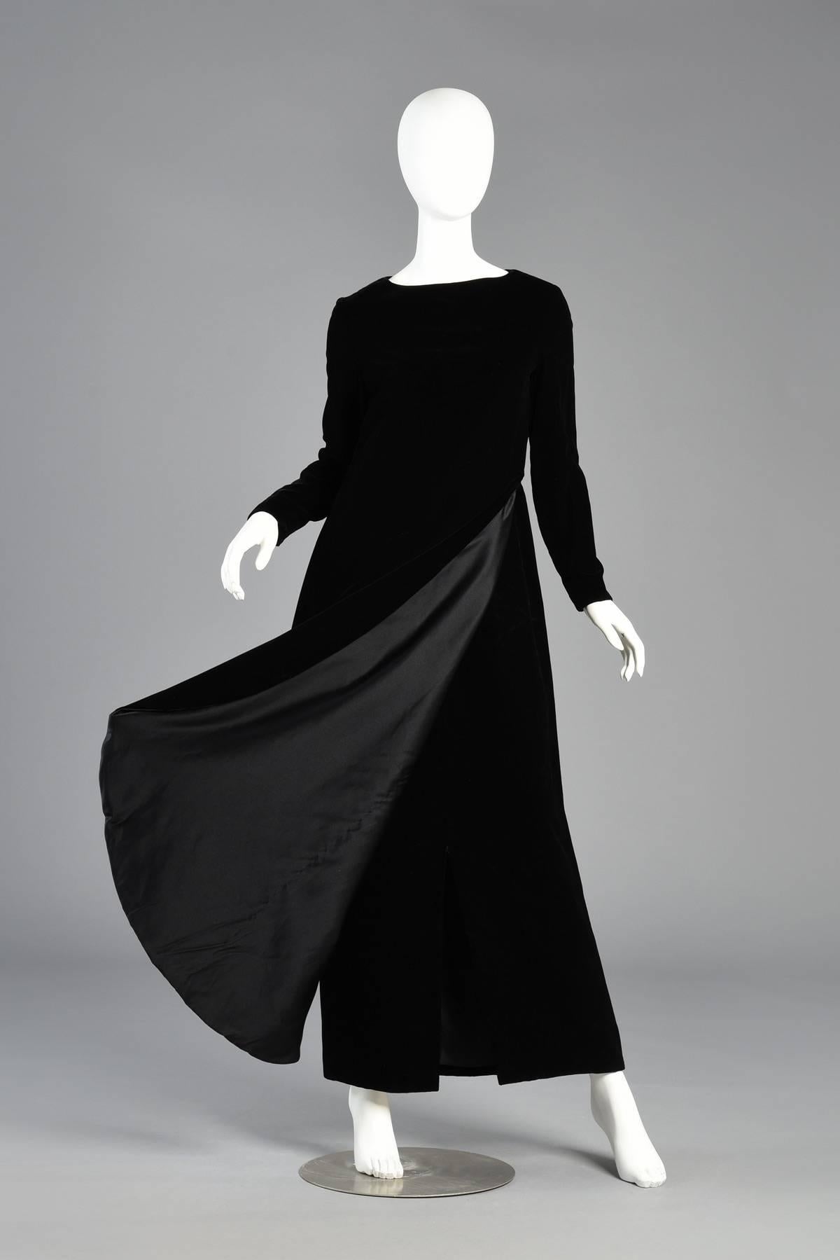 Black Pierre Cardin Space Age Velvet Apron Paneled Gown For Sale