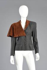 Incredible Gucci Charcoal Wool + Suede Avant Garde Blazer Jacket
