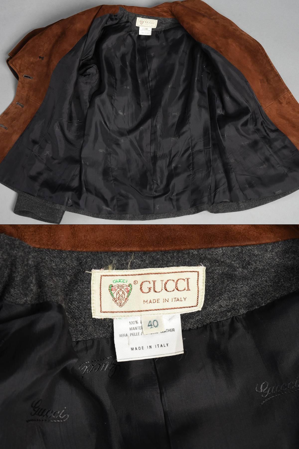Incredible Gucci Charcoal Wool + Suede Avant Garde Blazer Jacket For Sale 5
