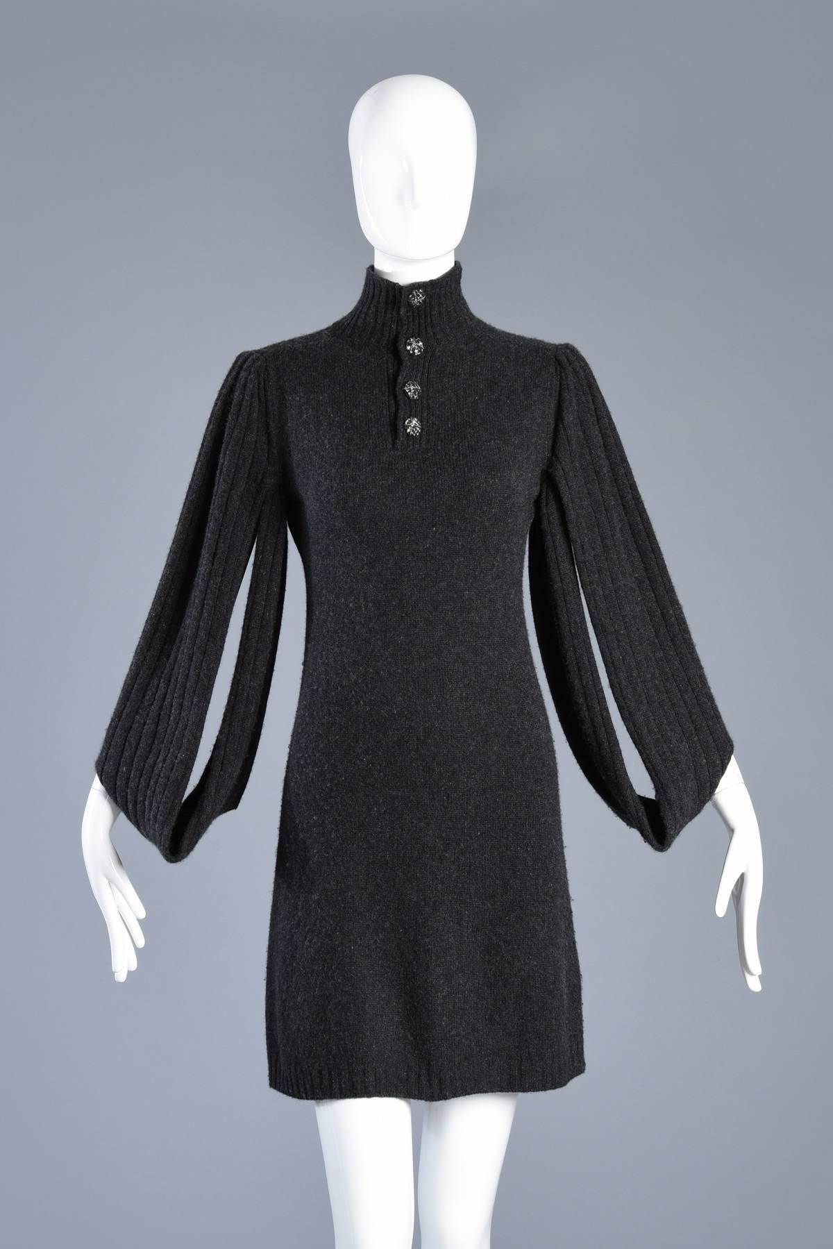 Black Killer Chanel Cashmere Sweater Dress with Open Sleeves