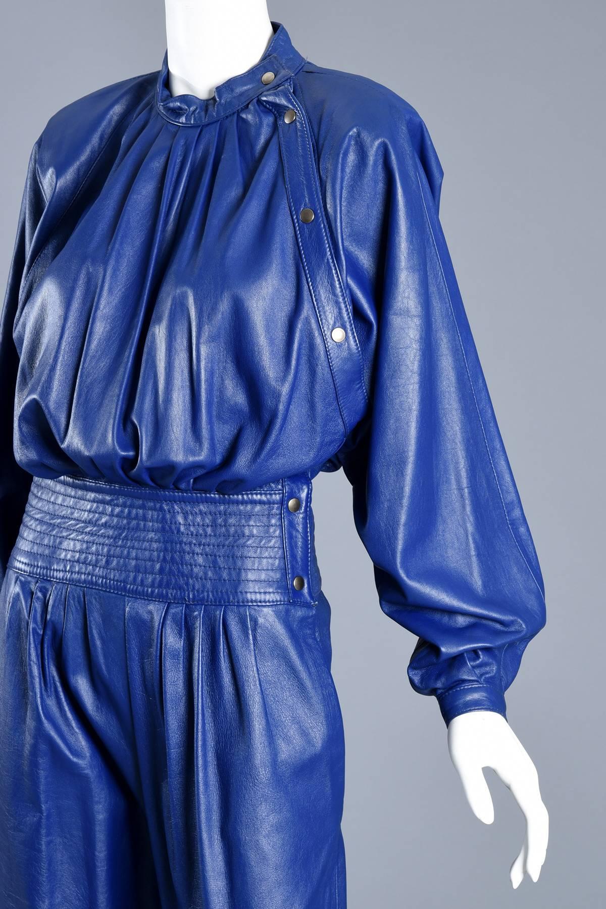 blue leather jumpsuit