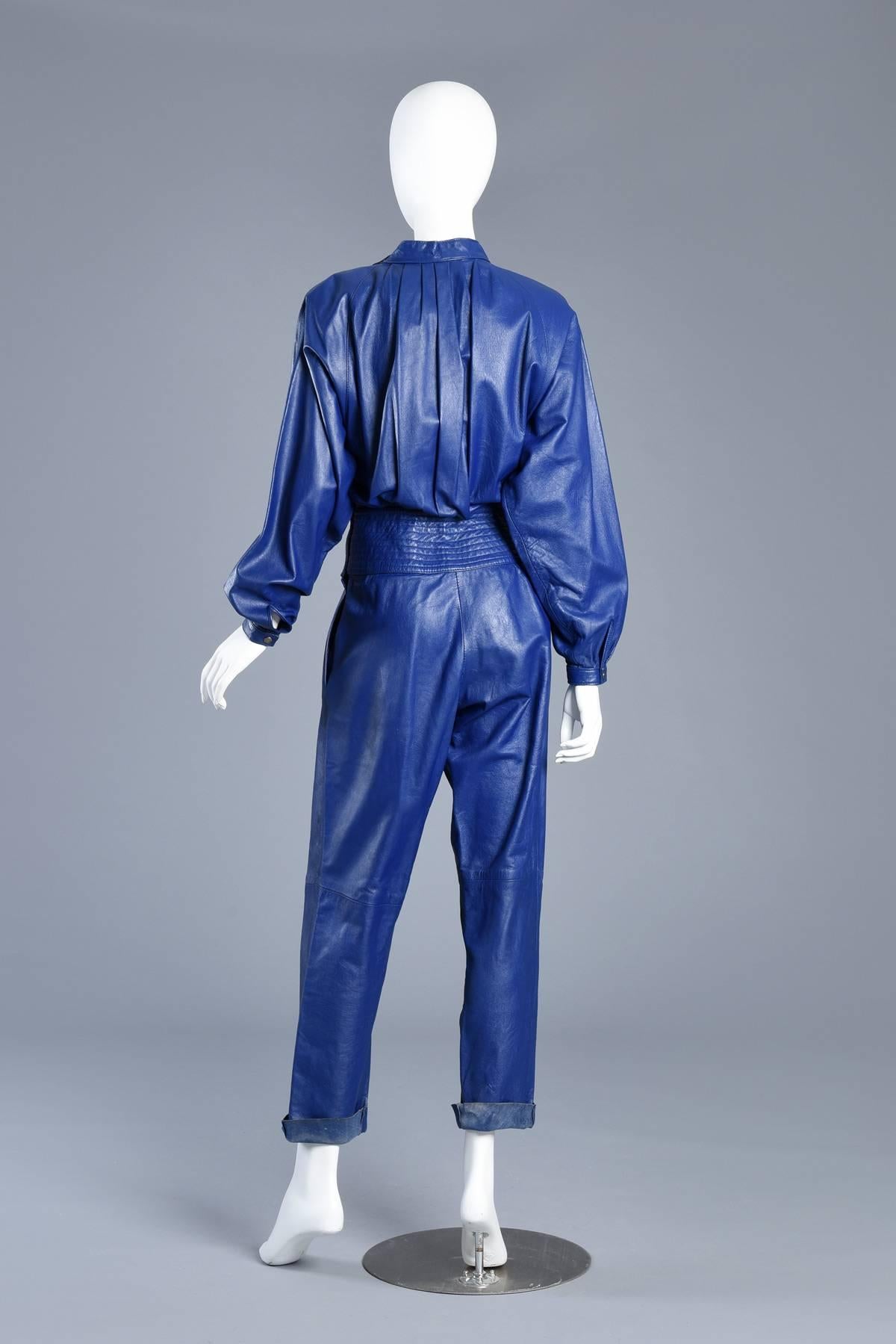 Women's or Men's Killer 1980s Avant Garde Indigo Leather Jumpsuit