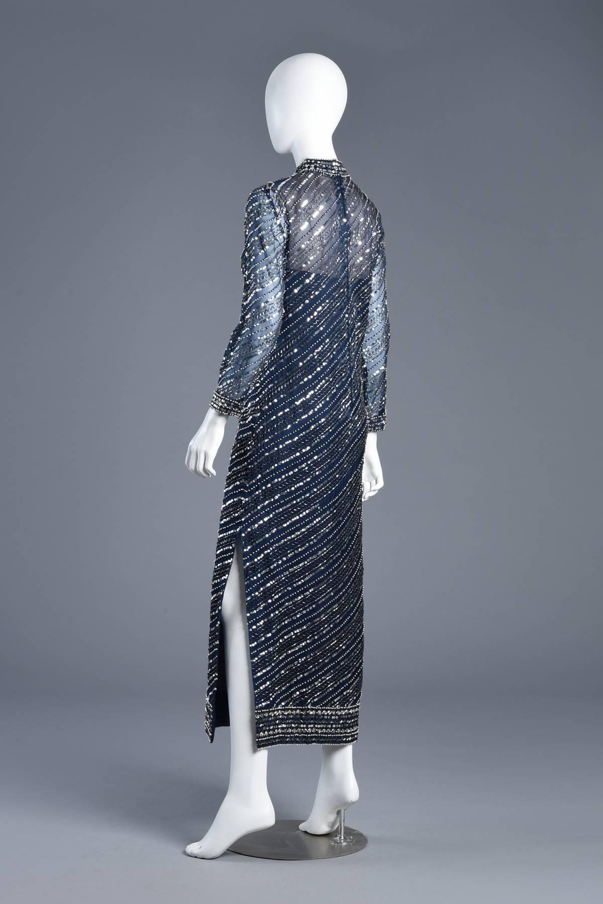 1960s Bill Tice for Malcolm Starr Sheer Beaded Silk Evening Gown For Sale 3