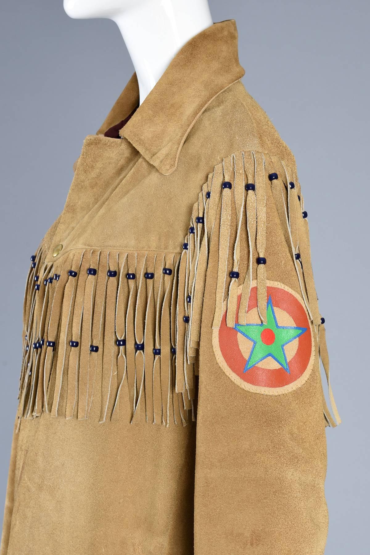 One of a Kind 1960s Hand Painted Rainbow Suede Jacket with Fringe 1