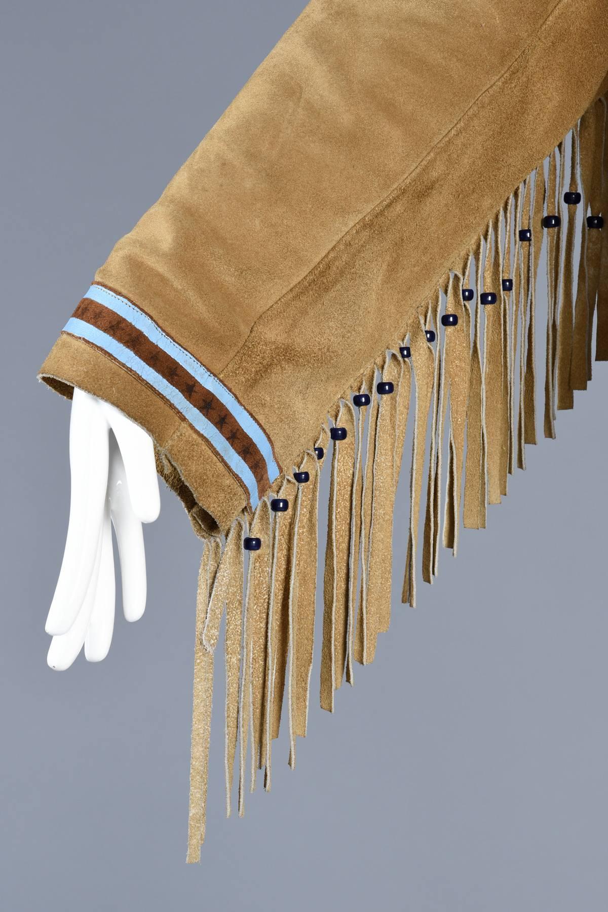 One of a Kind 1960s Hand Painted Rainbow Suede Jacket with Fringe 2