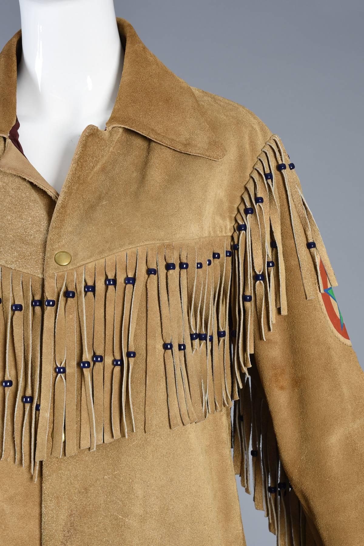 One of a Kind 1960s Hand Painted Rainbow Suede Jacket with Fringe In Excellent Condition In Yucca Valley, CA
