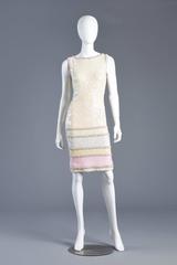 Pastel Striped Sequin Encrusted Knit Wool Cocktail Dress