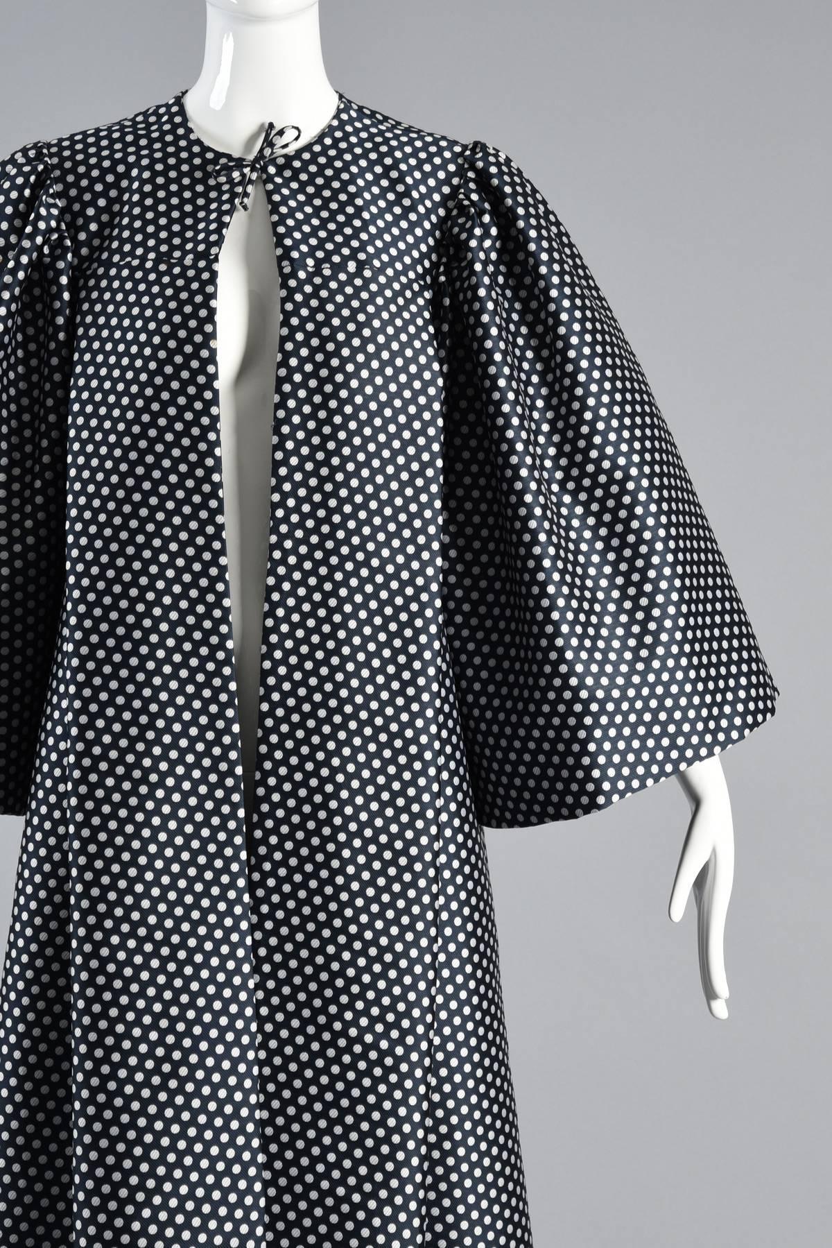 Navy & White Polkadot Opera Coat with Pagoda Sleeves by Richilene In Excellent Condition In Yucca Valley, CA