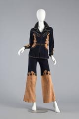 1970s Roncelli Studded Leather + Denim Suit