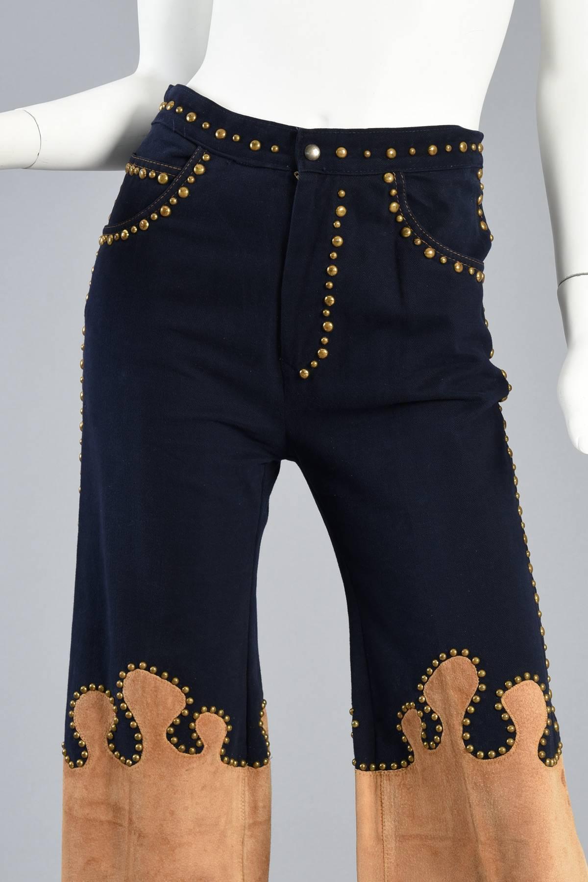 1970s Roncelli Studded Leather + Denim Suit In Excellent Condition For Sale In Yucca Valley, CA