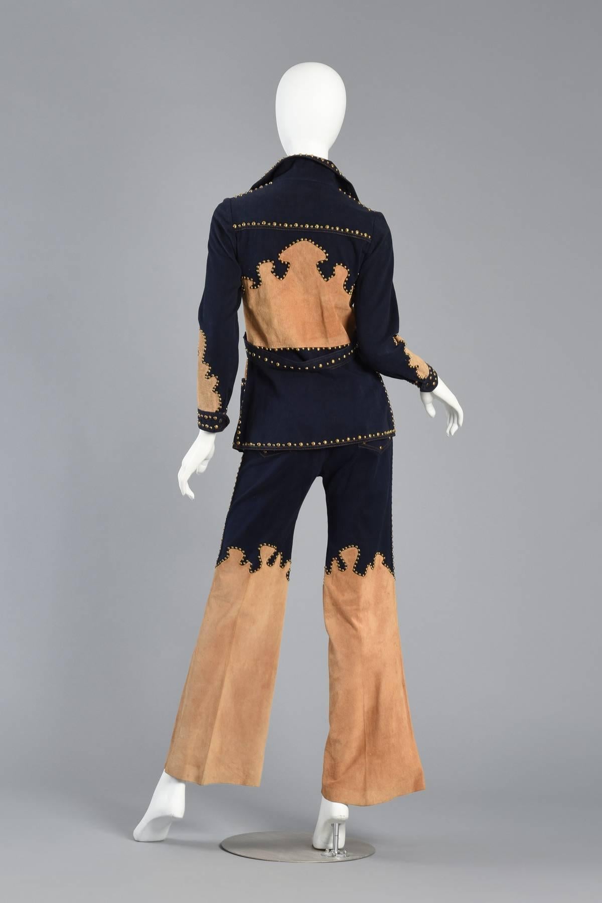 1970s Roncelli Studded Leather + Denim Suit For Sale 3