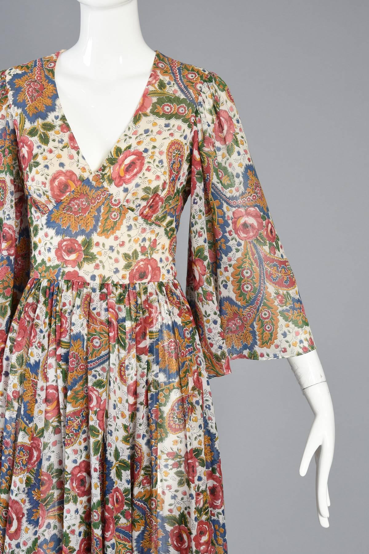 Women's Romantic 1970s Gauzy Boho Maxi Dress with Angel Sleeves