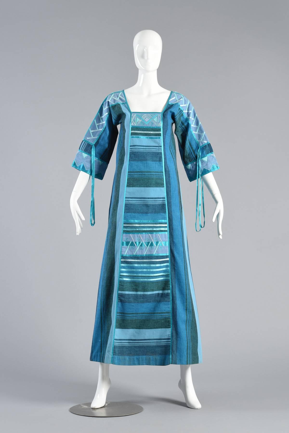 Blue Josefa 1970s Embroidered Bohemian Maxi Dress For Sale