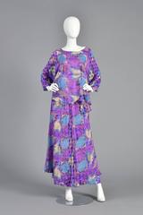Asymmetrical Draped Graphic Silk Dress Ensemble