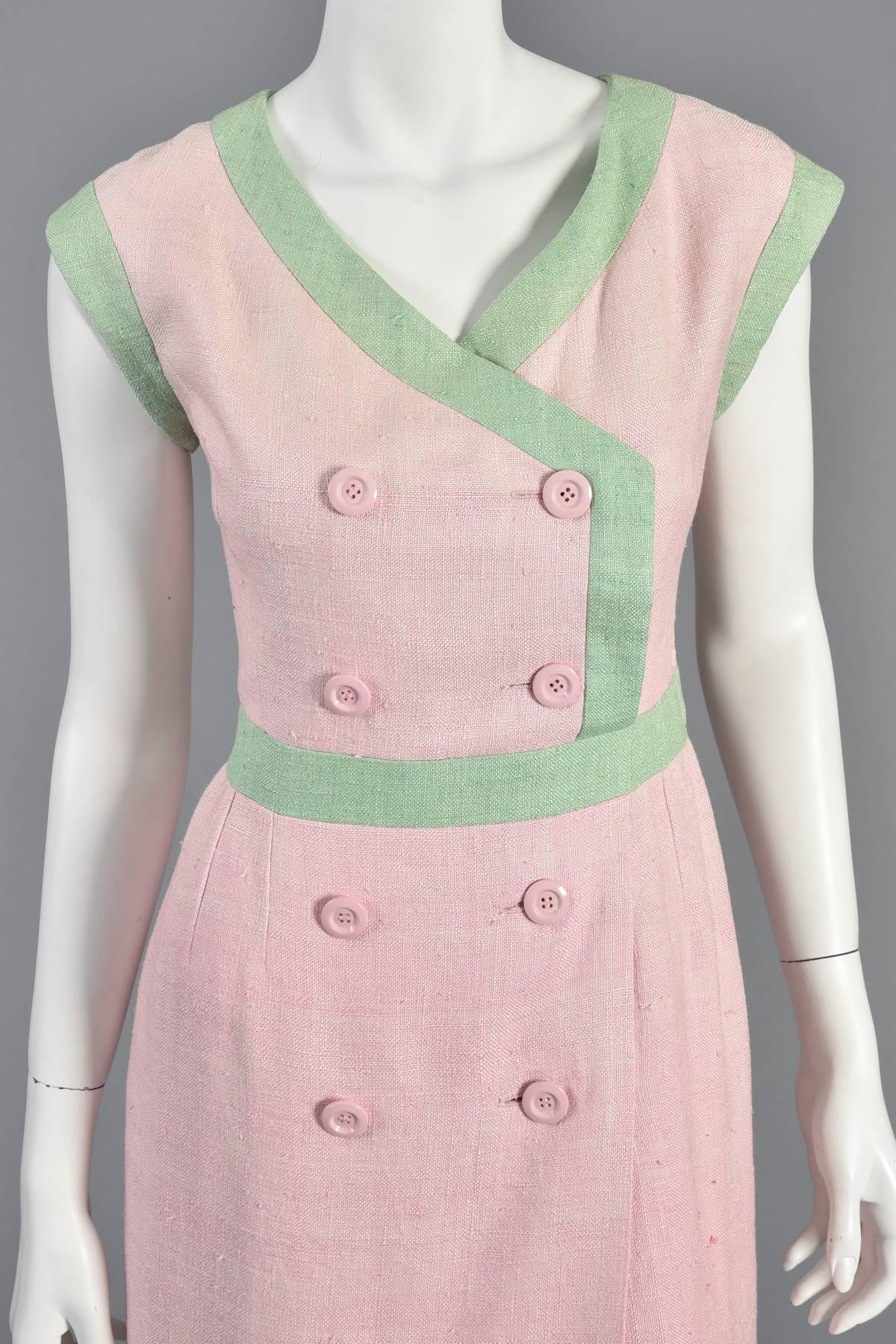 Women's 1980s Valentino Watermelon Double Breasted Linen Dress  For Sale